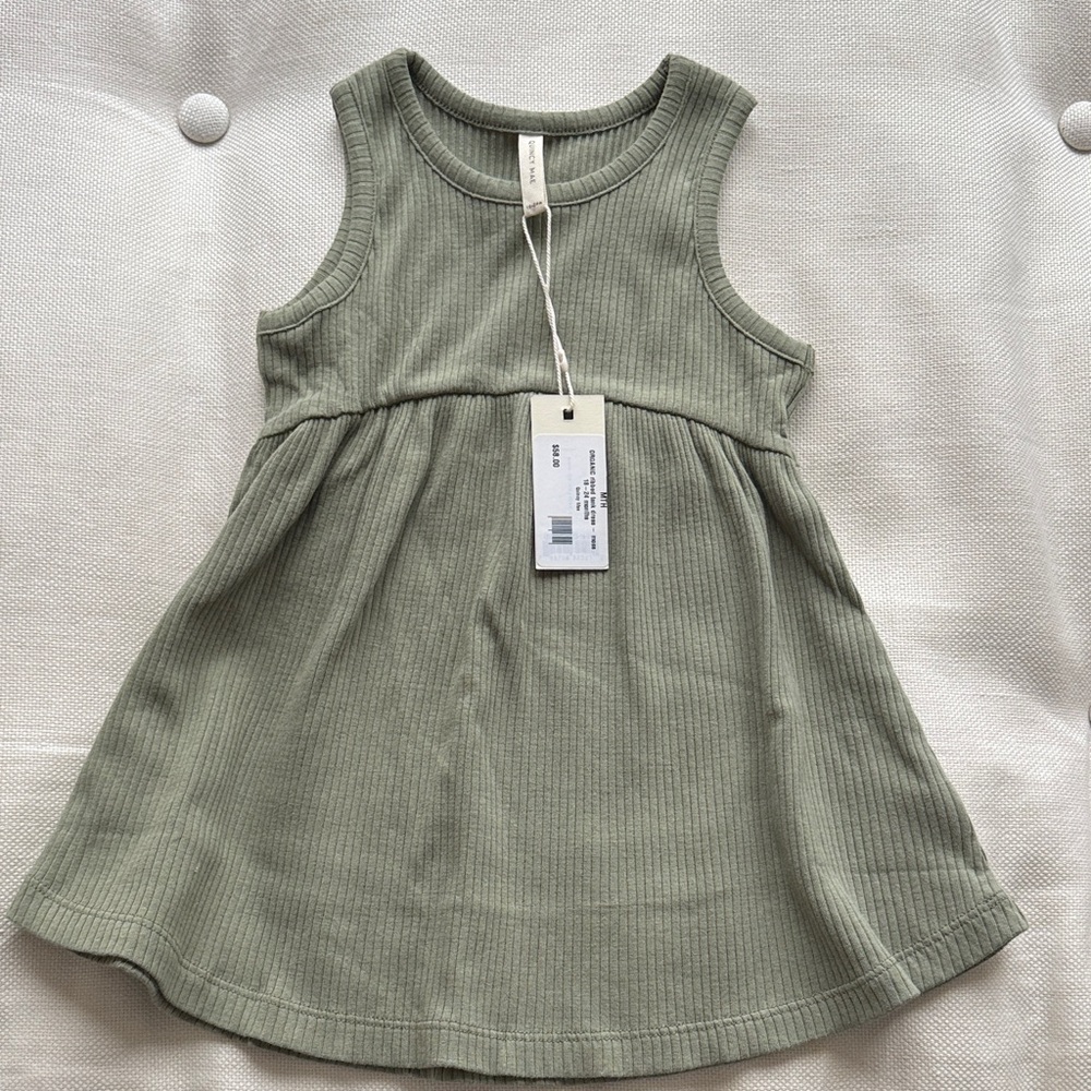 Quincy Mae Olive Green Ribbed Kids Dress